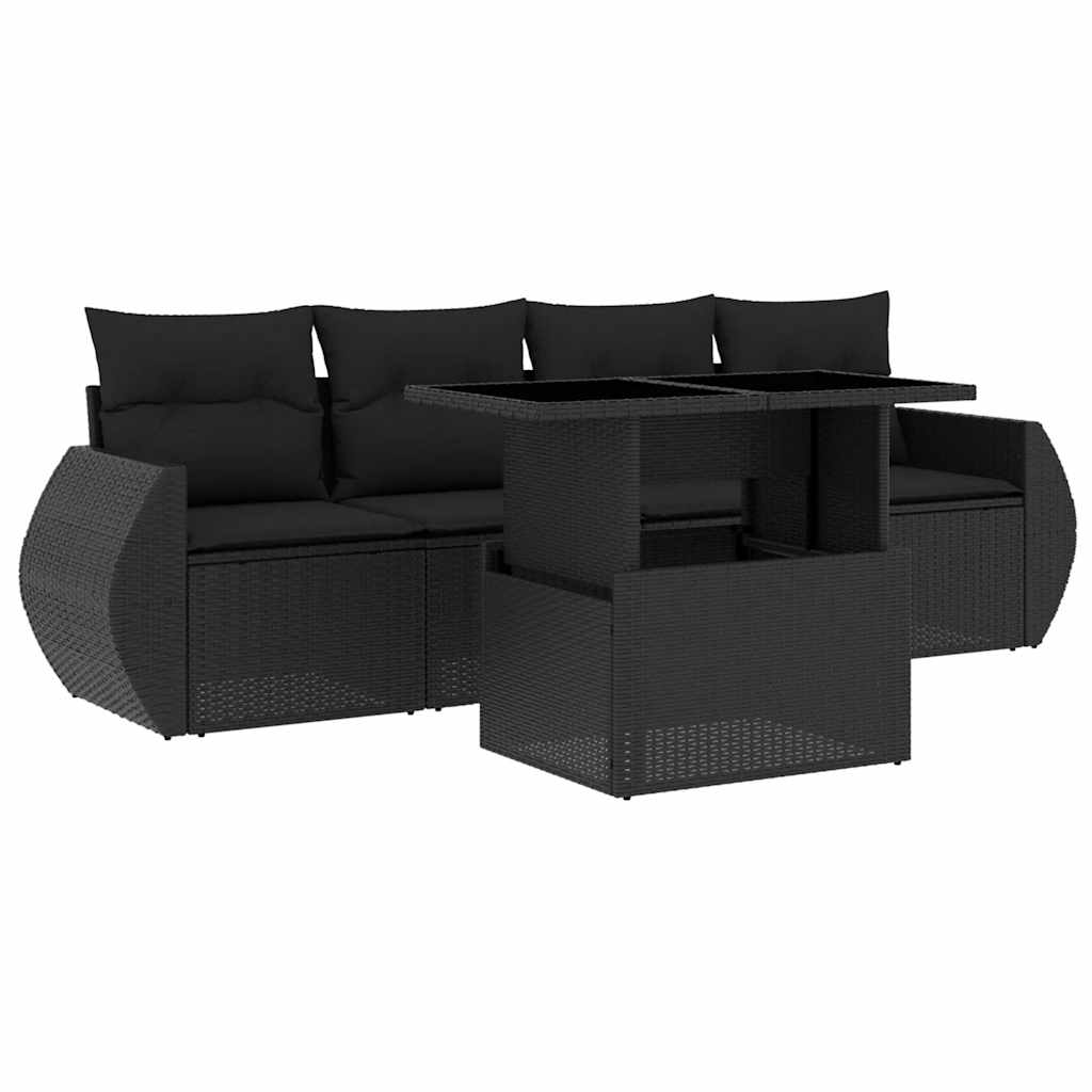 Set Divani da Giardino 5 pz con Cuscini in Polyrattan Nero - homemem39