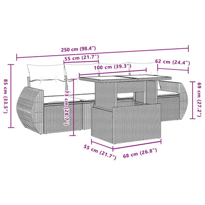 Set Divani da Giardino 5 pz con Cuscini in Polyrattan Nero