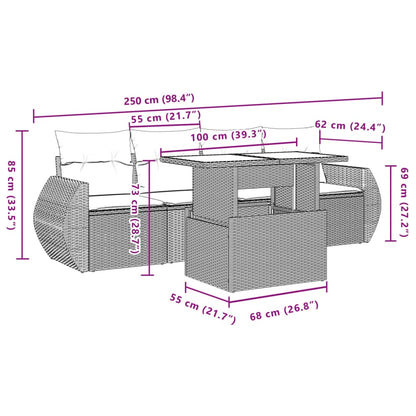 Set Divani da Giardino 5 pz con Cuscini in Polyrattan Nero
