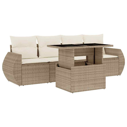 Set Divano da Giardino 5 pz con Cuscini Beige in Polyrattan - homemem39