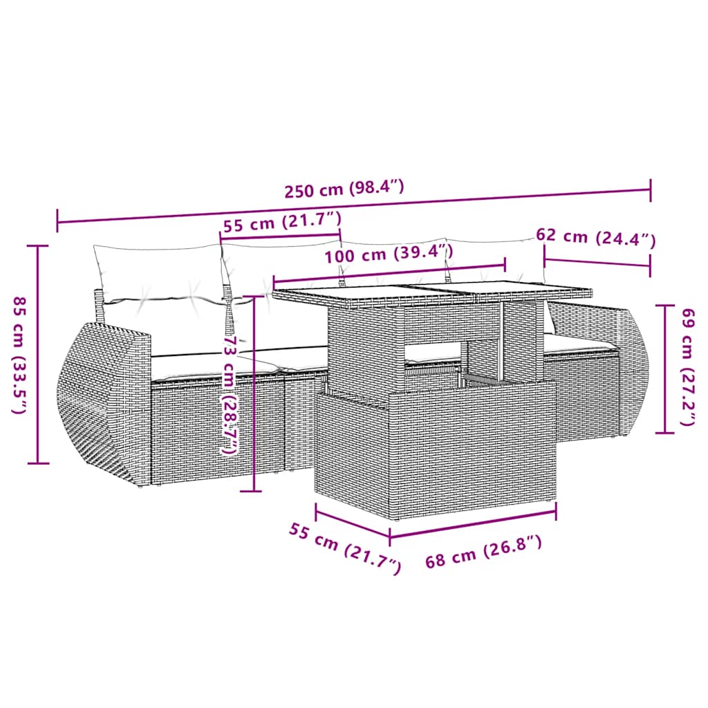 Set Divano da Giardino 5 pz con Cuscini Beige in Polyrattan - homemem39