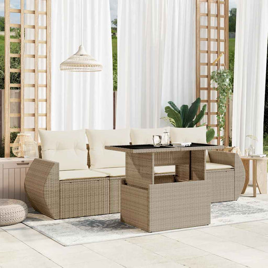 Set Divano da Giardino 5 pz con Cuscini Beige in Polyrattan - homemem39