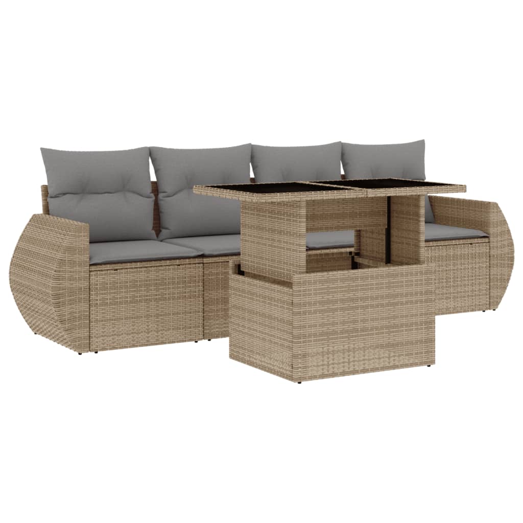 Set Divano da Giardino 5 pz con Cuscini Beige in Polyrattan - homemem39