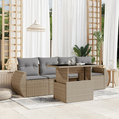 Set Divano da Giardino 5 pz con Cuscini Beige in Polyrattan - homemem39