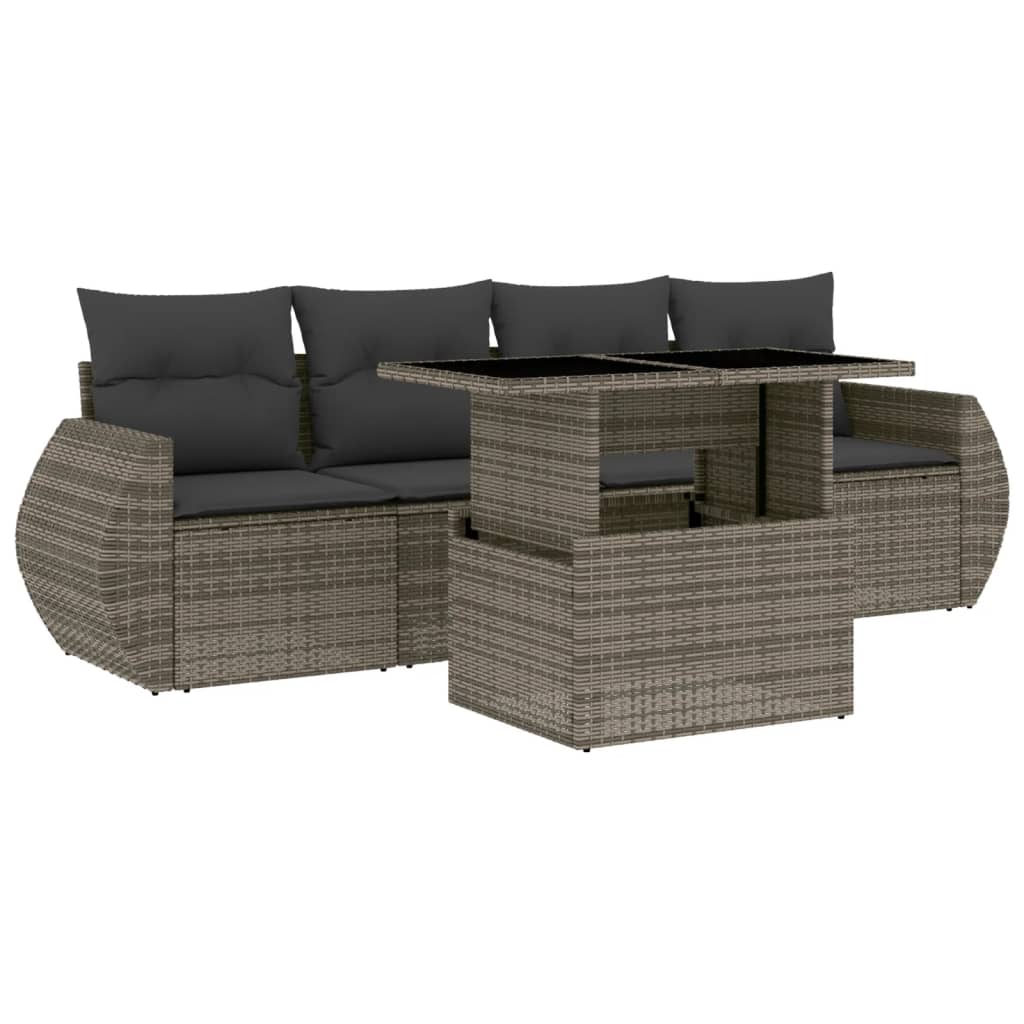 Set Divano da Giardino 5 pz con Cuscini Grigio in Polyrattan | homemem39