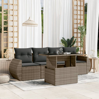 Set Divano da Giardino 5 pz con Cuscini Grigio in Polyrattan - homemem39