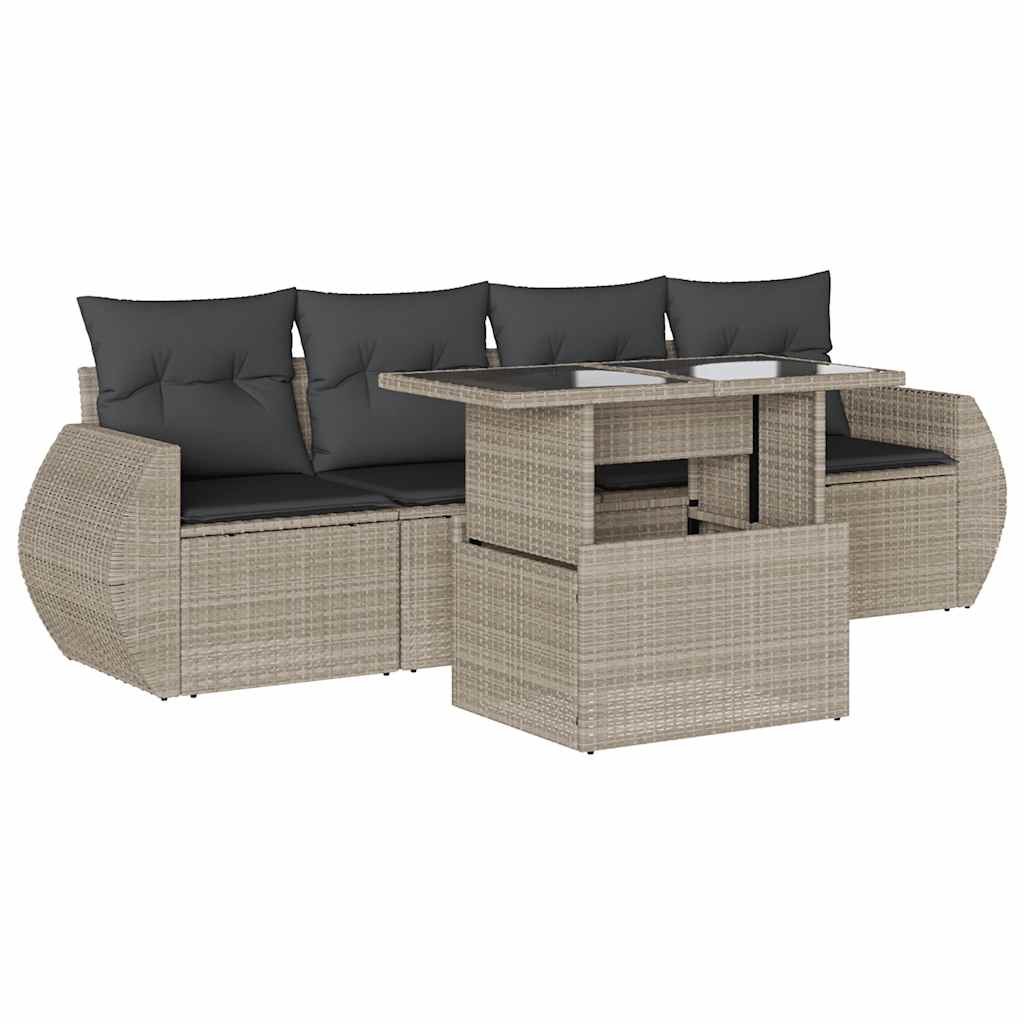 Set Divano da Giardino 5pz con Cuscini Grigio Chiaro Polyrattan - homemem39