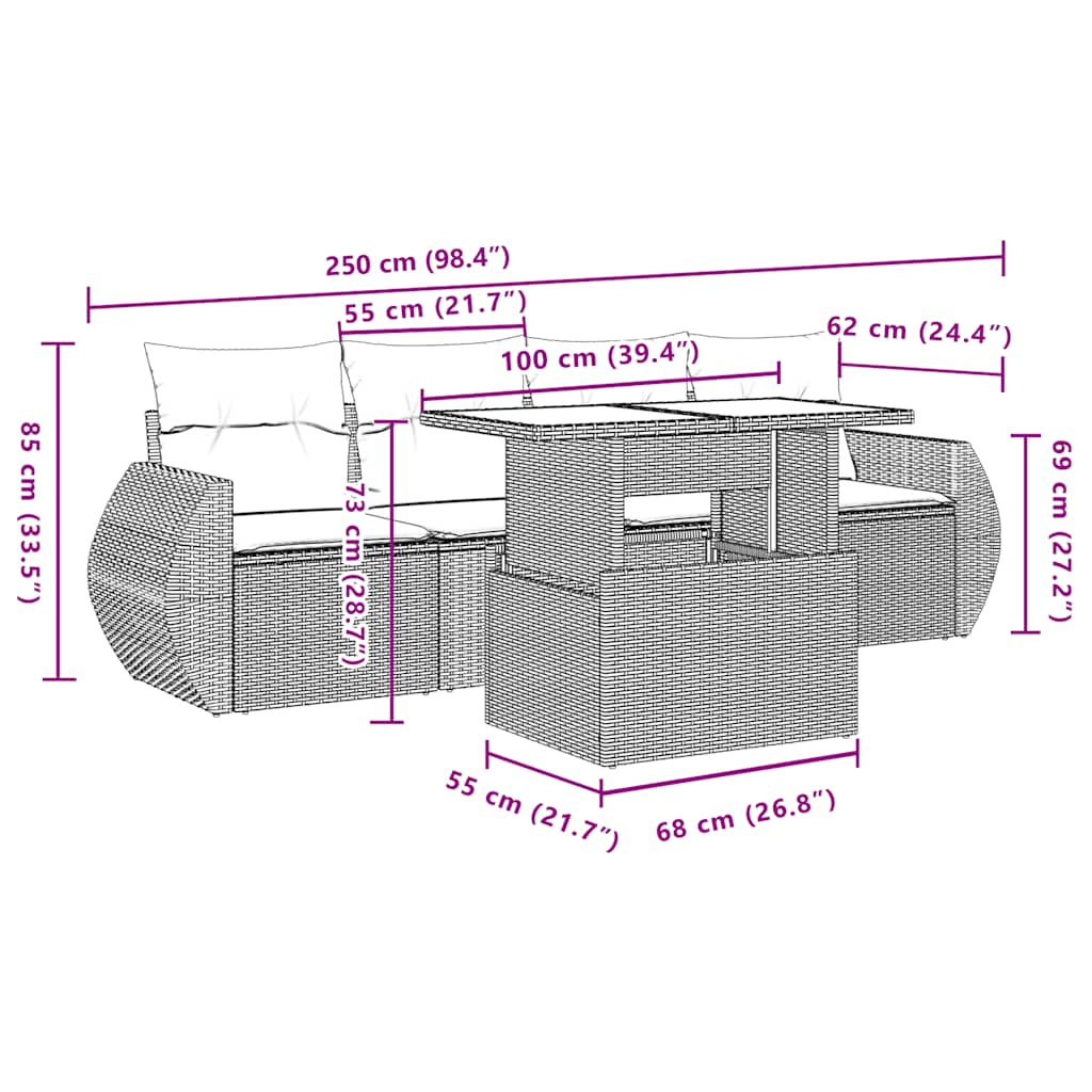 Set Divano da Giardino 5pz con Cuscini Grigio Chiaro Polyrattan | homemem39