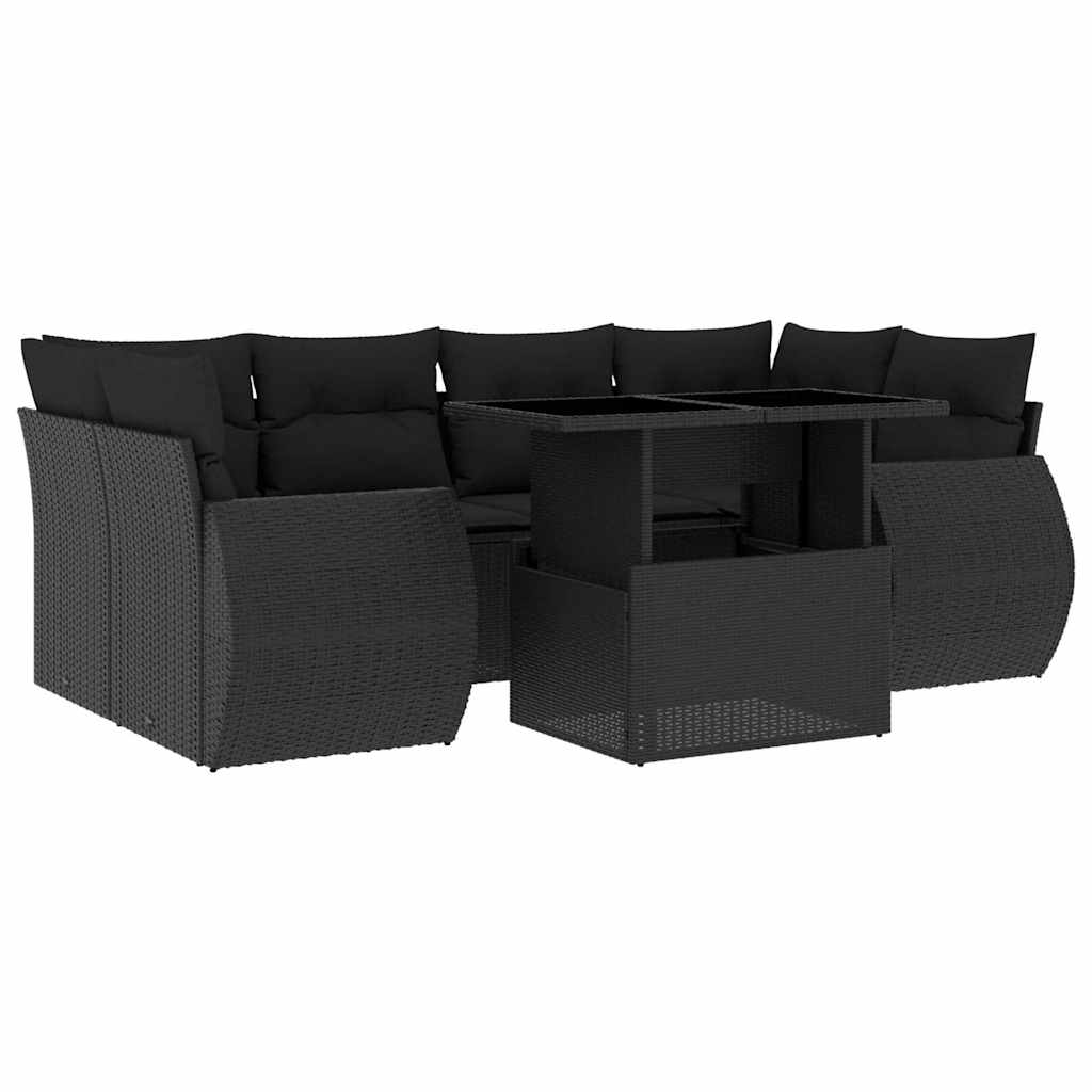 Set Divani da Giardino con Cuscini 7pz Nero Polyrattan | homemem39