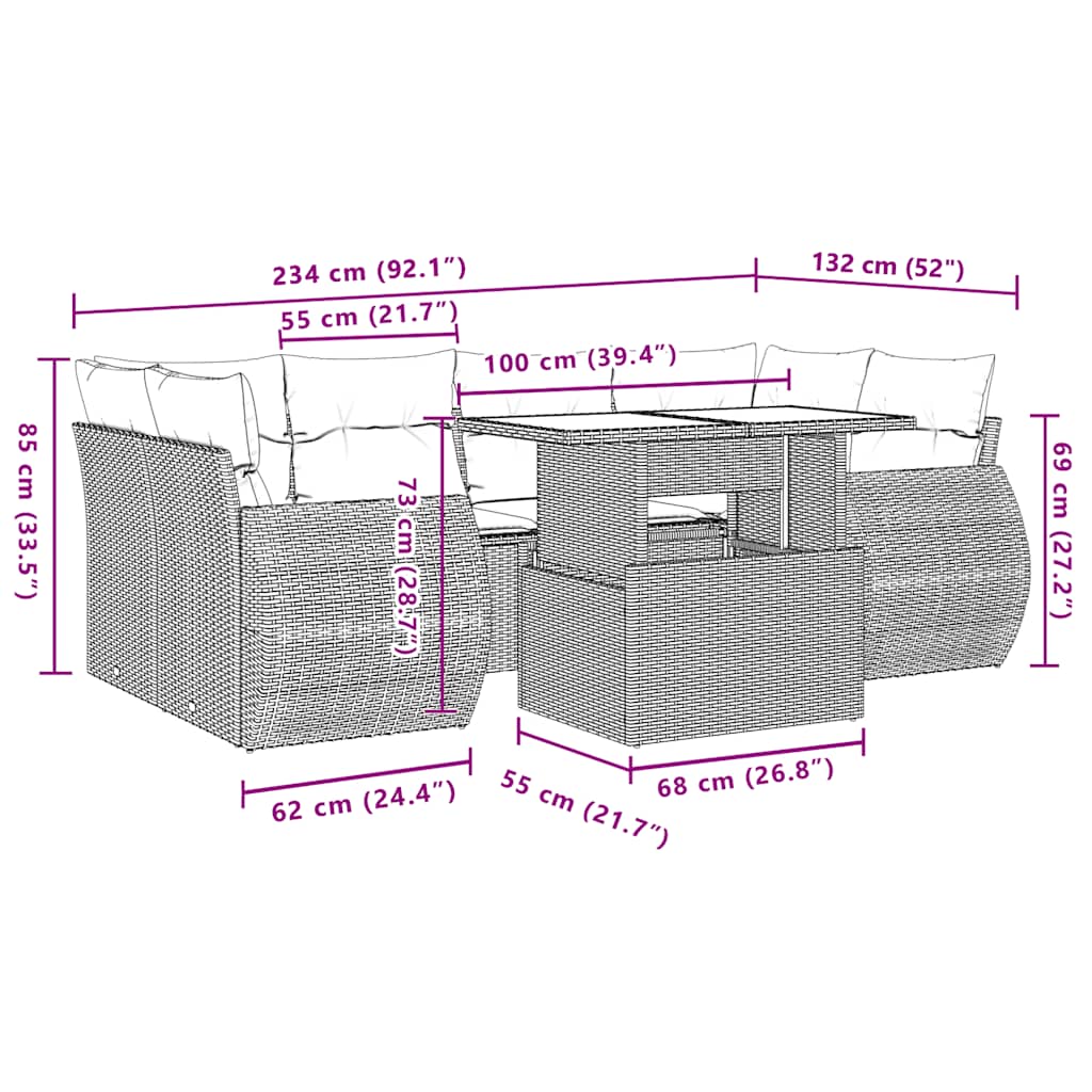 Set Divani da Giardino con Cuscini 7pz Nero Polyrattan | homemem39
