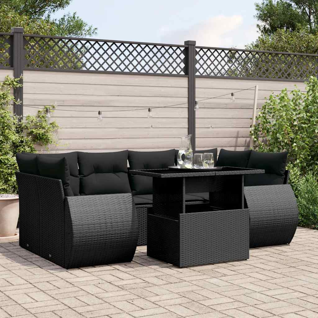 Set Divani da Giardino con Cuscini 7pz Nero Polyrattan | homemem39
