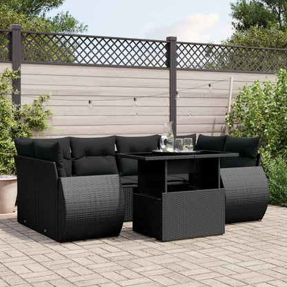 Set Divani da Giardino con Cuscini 7pz Nero Polyrattan | homemem39