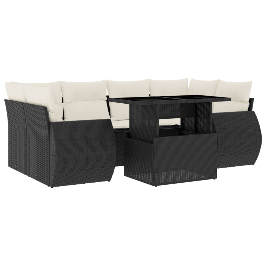 Set Divani da Giardino con Cuscini 7pz Nero Polyrattan | homemem39