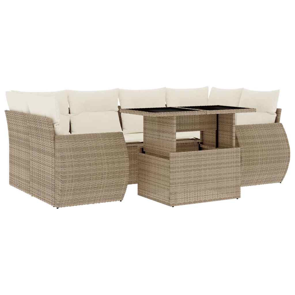 Set Divani da Giardino 7 pz con Cuscini Beige in Polyrattan - homemem39