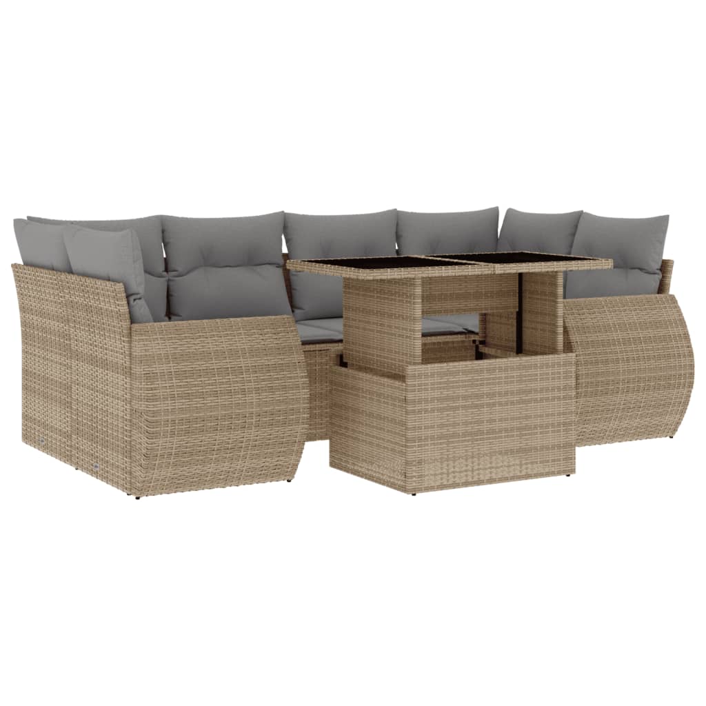 Set Divani da Giardino 7 pz con Cuscini Beige in Polyrattan - homemem39