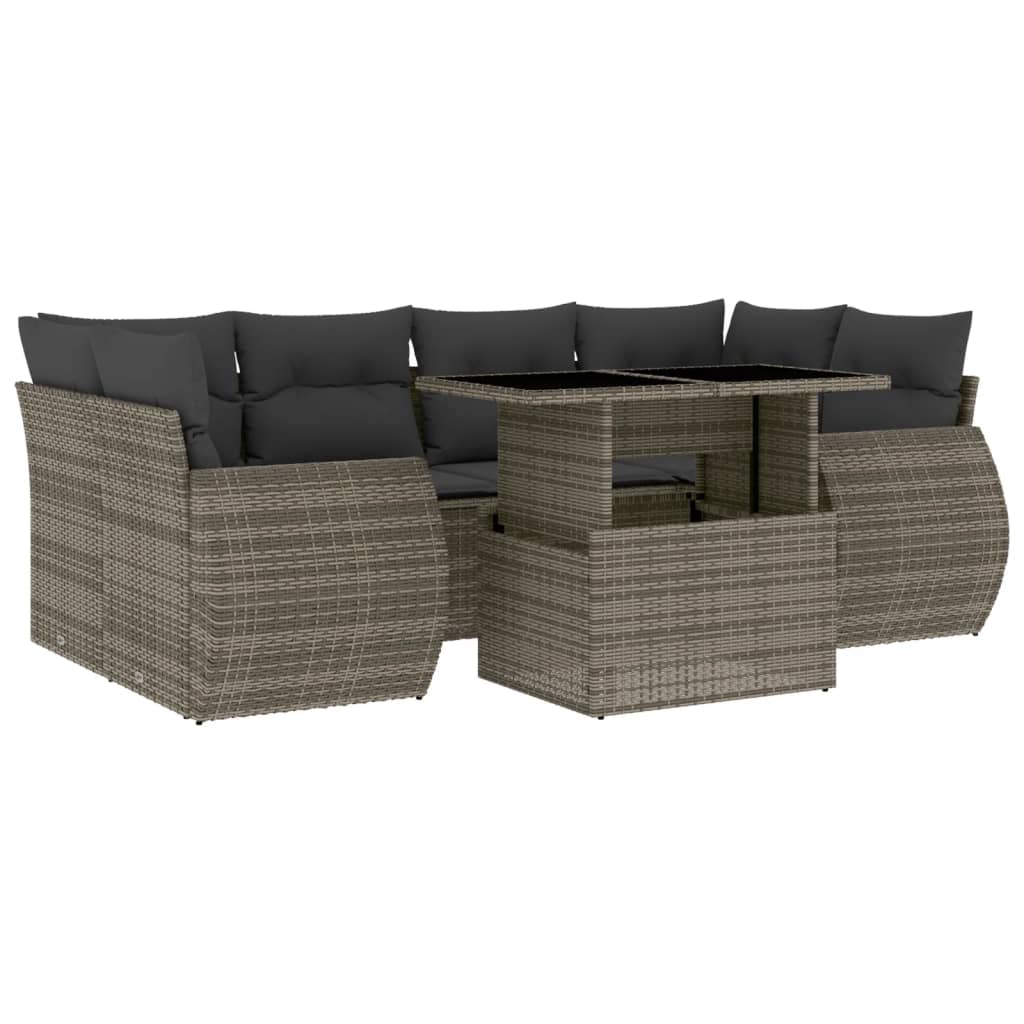 Set Divani da Giardino 7 pz con Cuscini Grigio in Polyrattan | homemem39