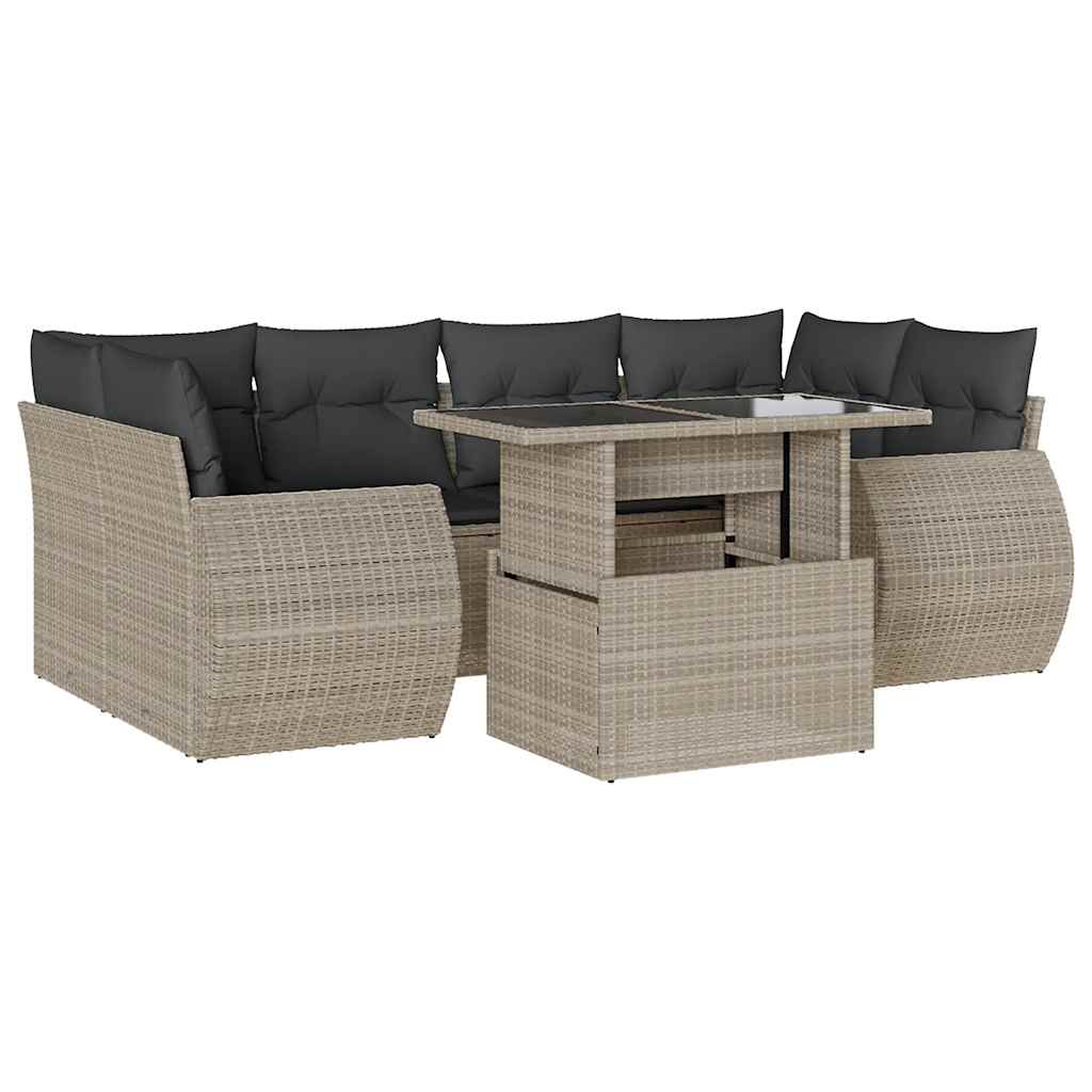 Set Divani da Giardino 7pz con Cuscini Grigio Chiaro Polyrattan | homemem39
