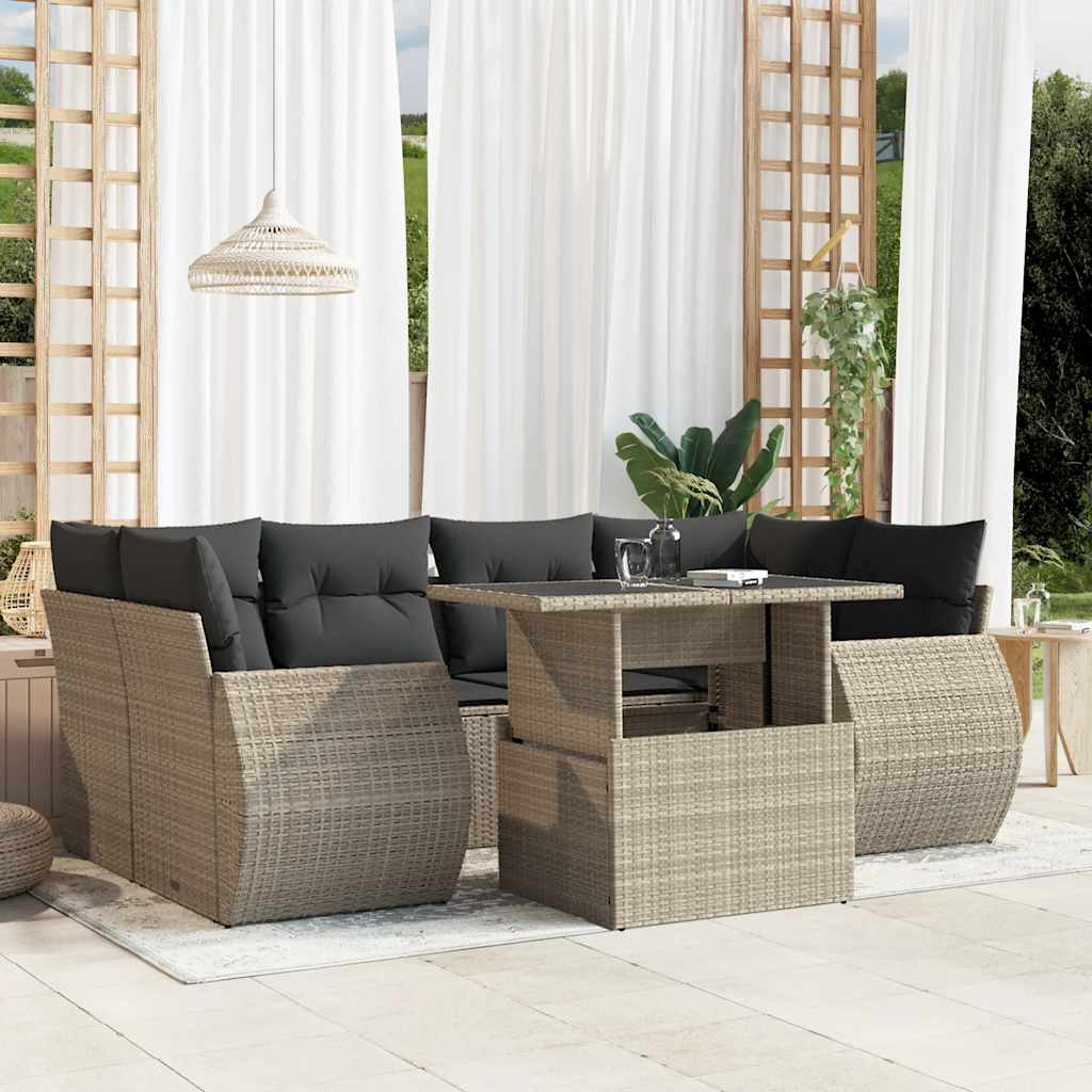 Set Divani da Giardino 7pz con Cuscini Grigio Chiaro Polyrattan | homemem39