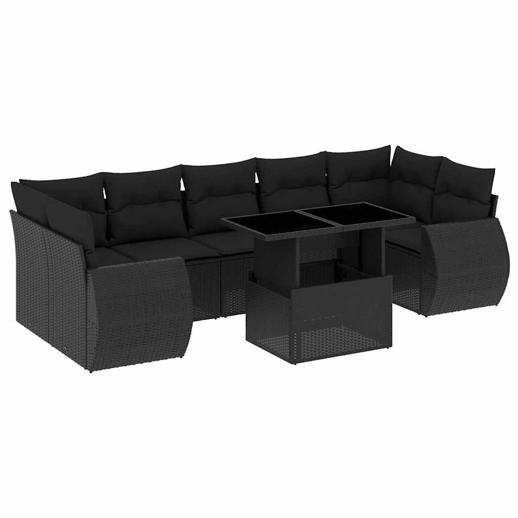 Set Divani da Giardino con Cuscini 8 pz Nero in Polyrattan - homemem39
