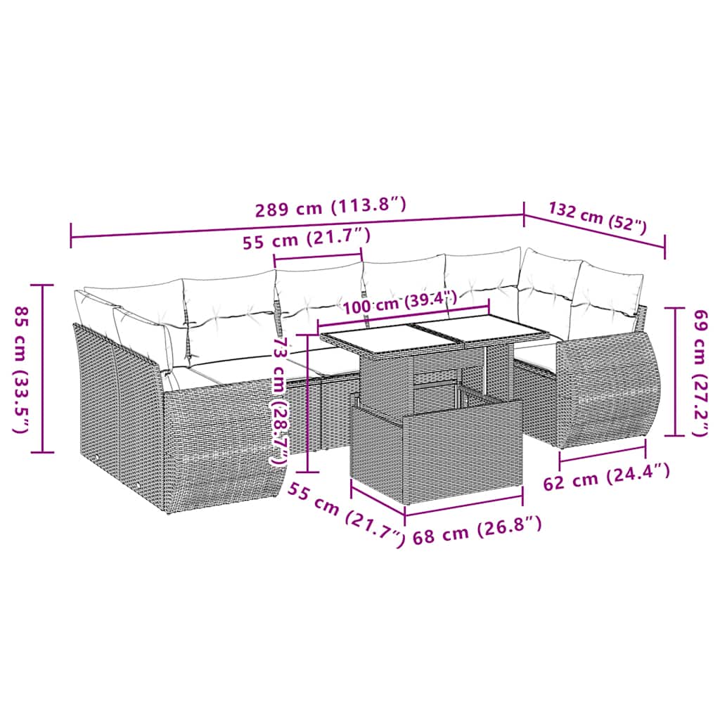 Set Divani da Giardino con Cuscini 8 pz Nero in Polyrattan | homemem39