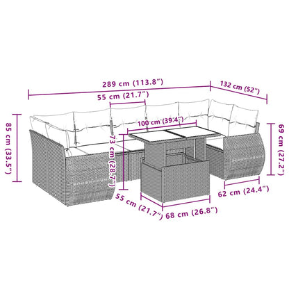 Set Divani da Giardino con Cuscini 8 pz Nero in Polyrattan