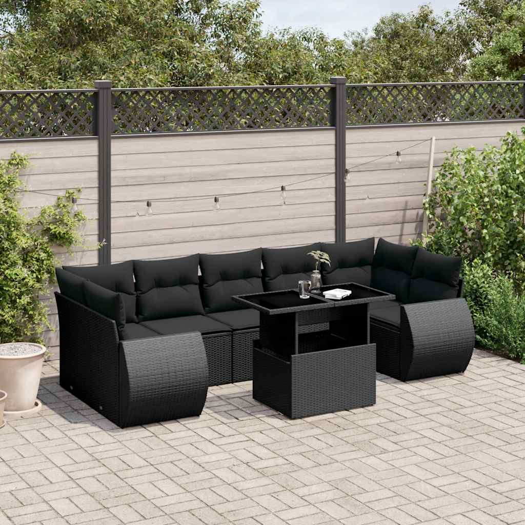 Set Divani da Giardino con Cuscini 8 pz Nero in Polyrattan - homemem39