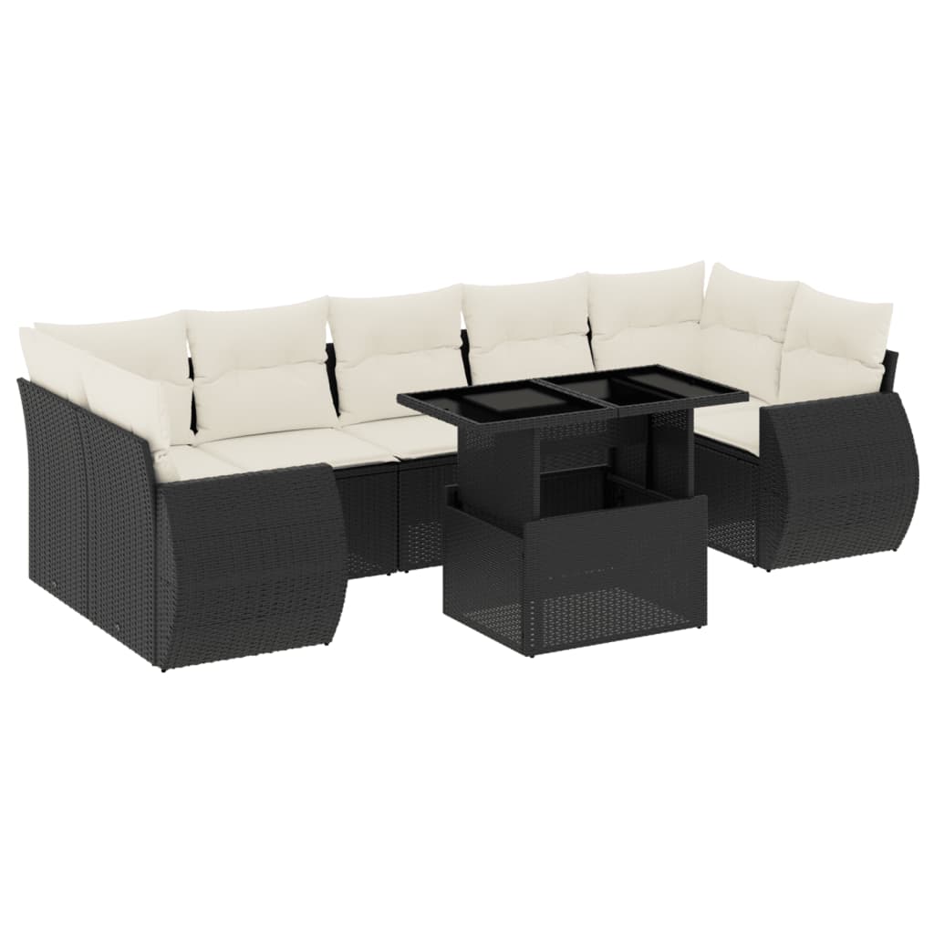 Set Divani da Giardino con Cuscini 8 pz Nero in Polyrattan | homemem39