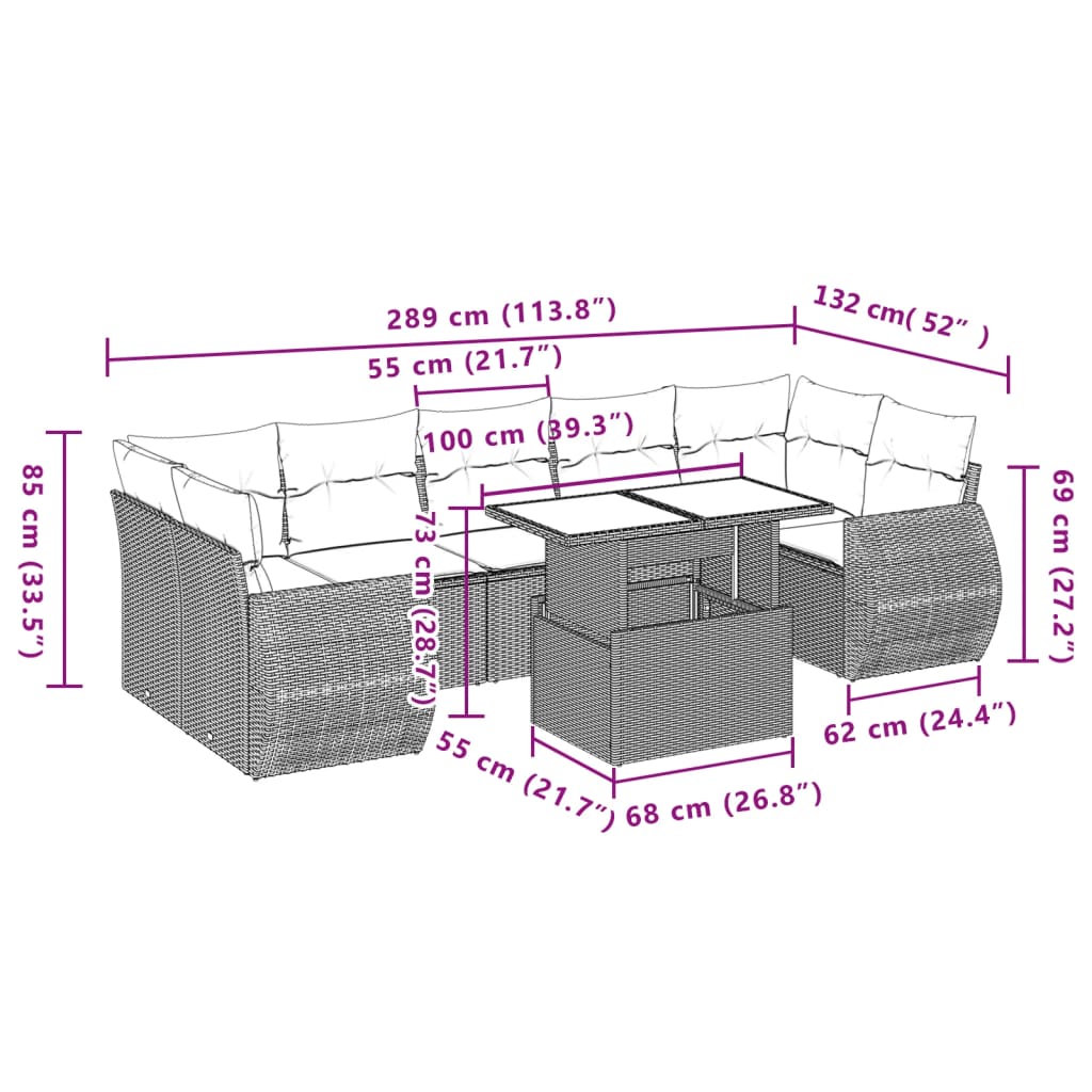 Set Divani da Giardino con Cuscini 8 pz Nero in Polyrattan | homemem39