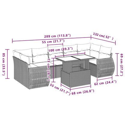 Set Divani da Giardino con Cuscini 8 pz Nero in Polyrattan | homemem39