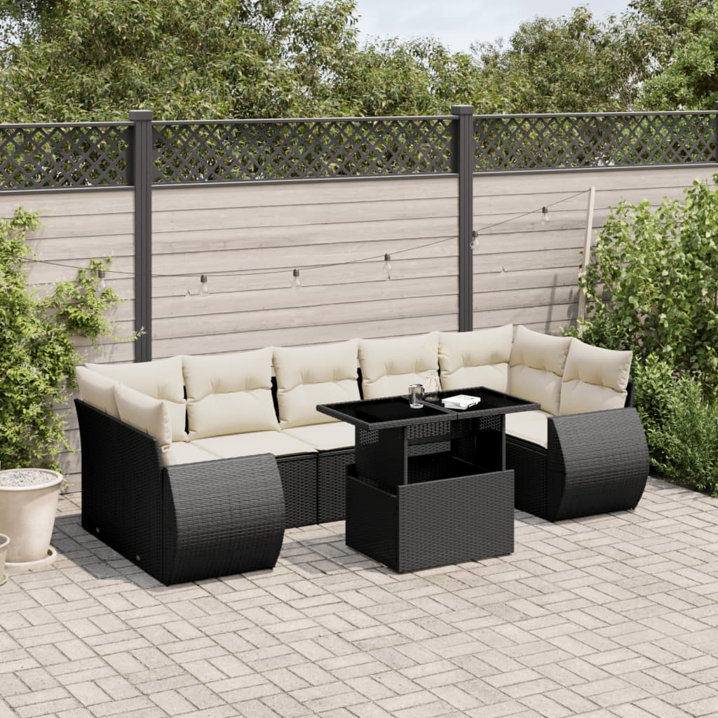 Set Divani da Giardino con Cuscini 8 pz Nero in Polyrattan | homemem39