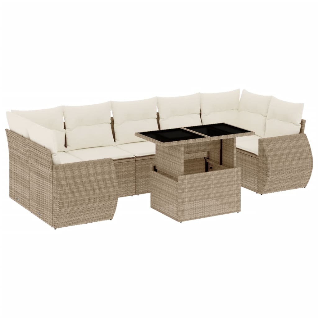 Set Divano da Giardino 8 pz con Cuscini Beige in Polyrattan - homemem39
