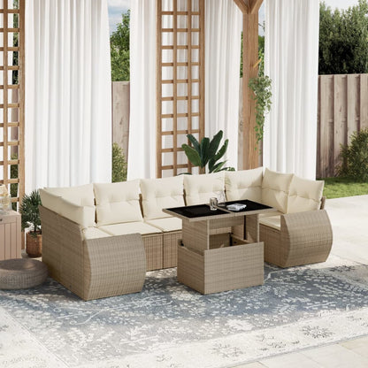 Set Divano da Giardino 8 pz con Cuscini Beige in Polyrattan - homemem39
