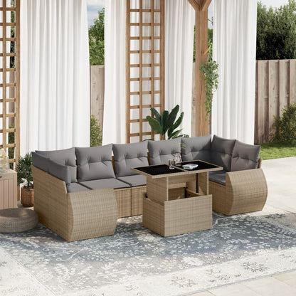 Set Divano da Giardino 8 pz con Cuscini Beige in Polyrattan - homemem39