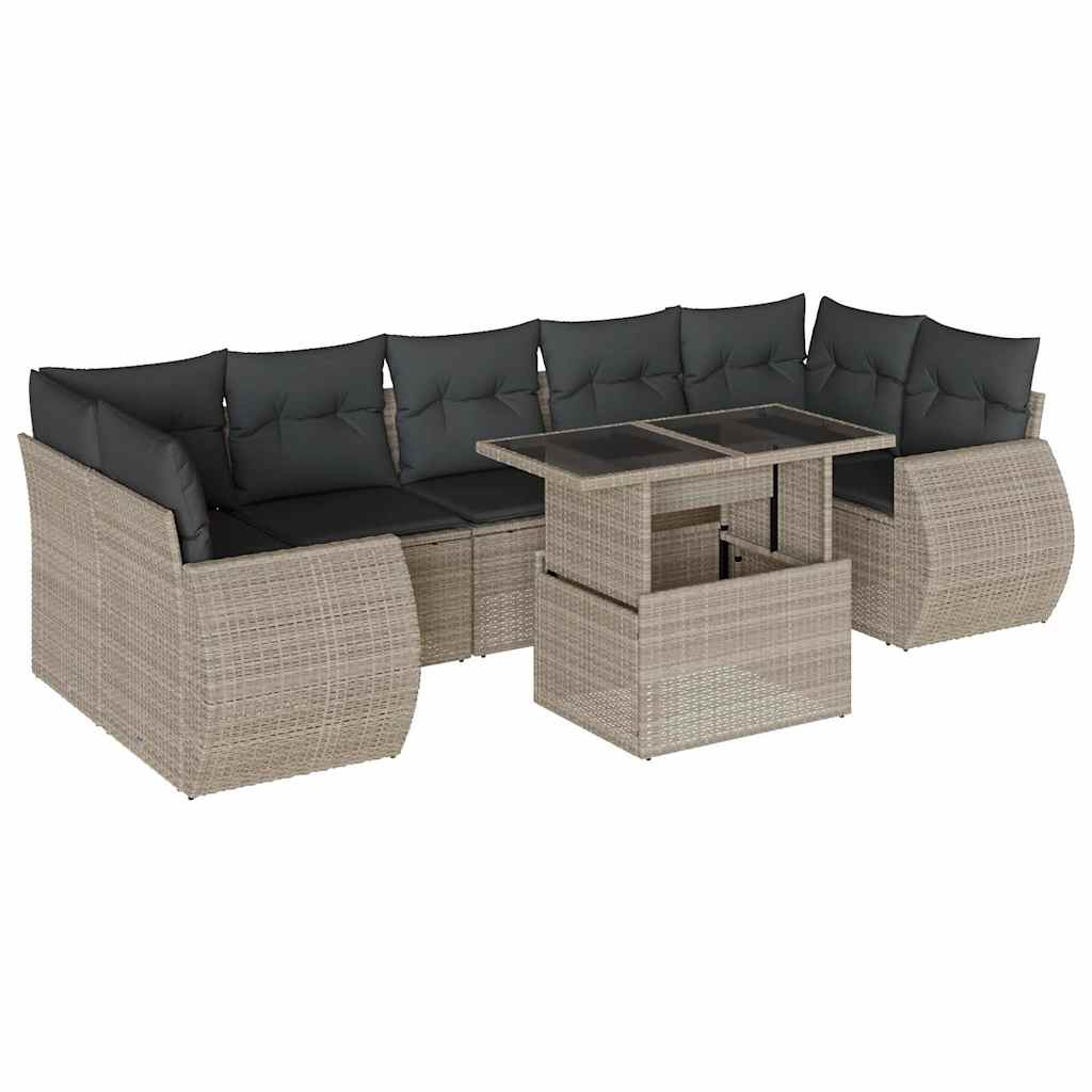 Set Divano da Giardino 8pz con Cuscini Grigio Chiaro Polyrattan | homemem39