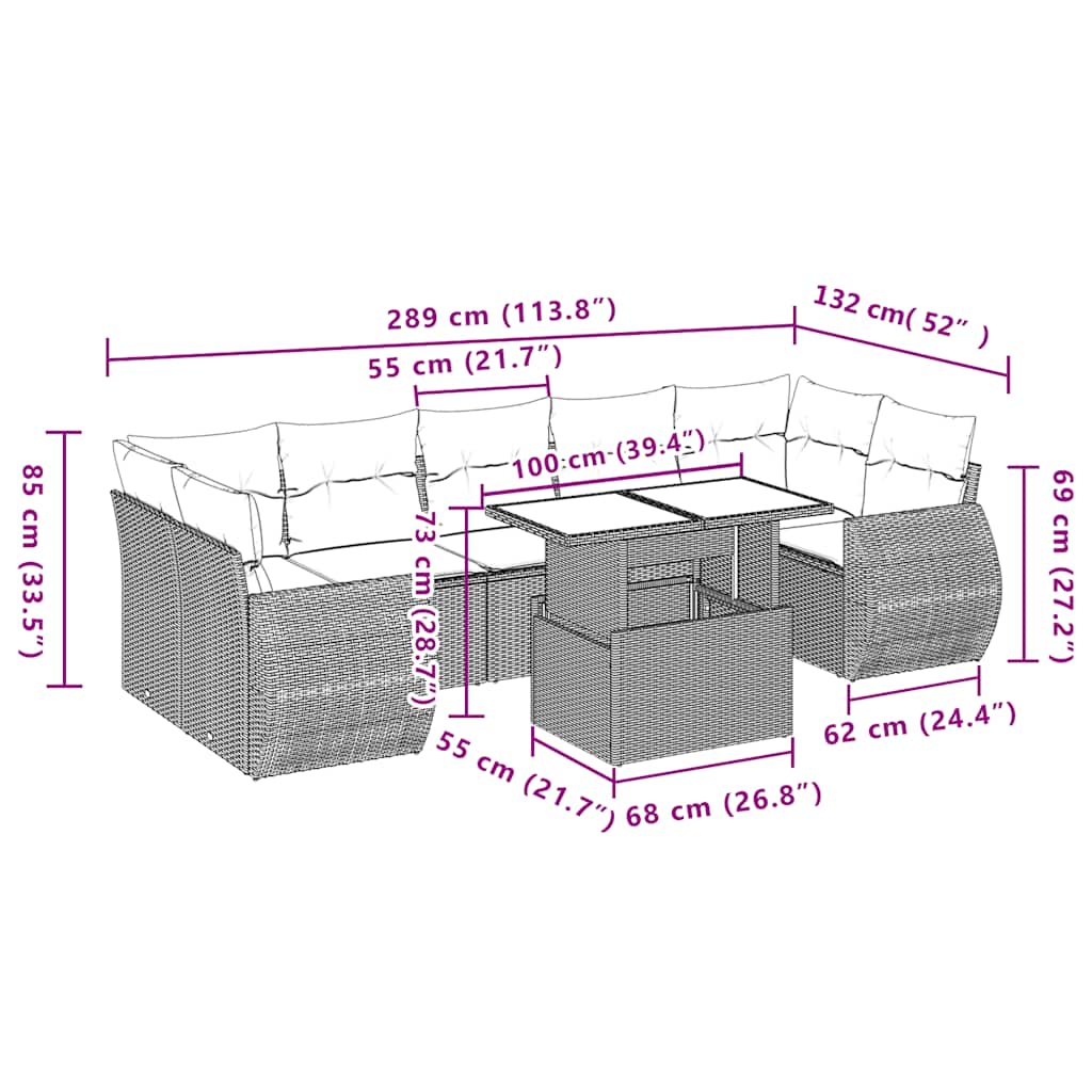 Set Divano da Giardino 8pz con Cuscini Grigio Chiaro Polyrattan - homemem39