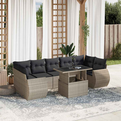 Set Divano da Giardino 8pz con Cuscini Grigio Chiaro Polyrattan