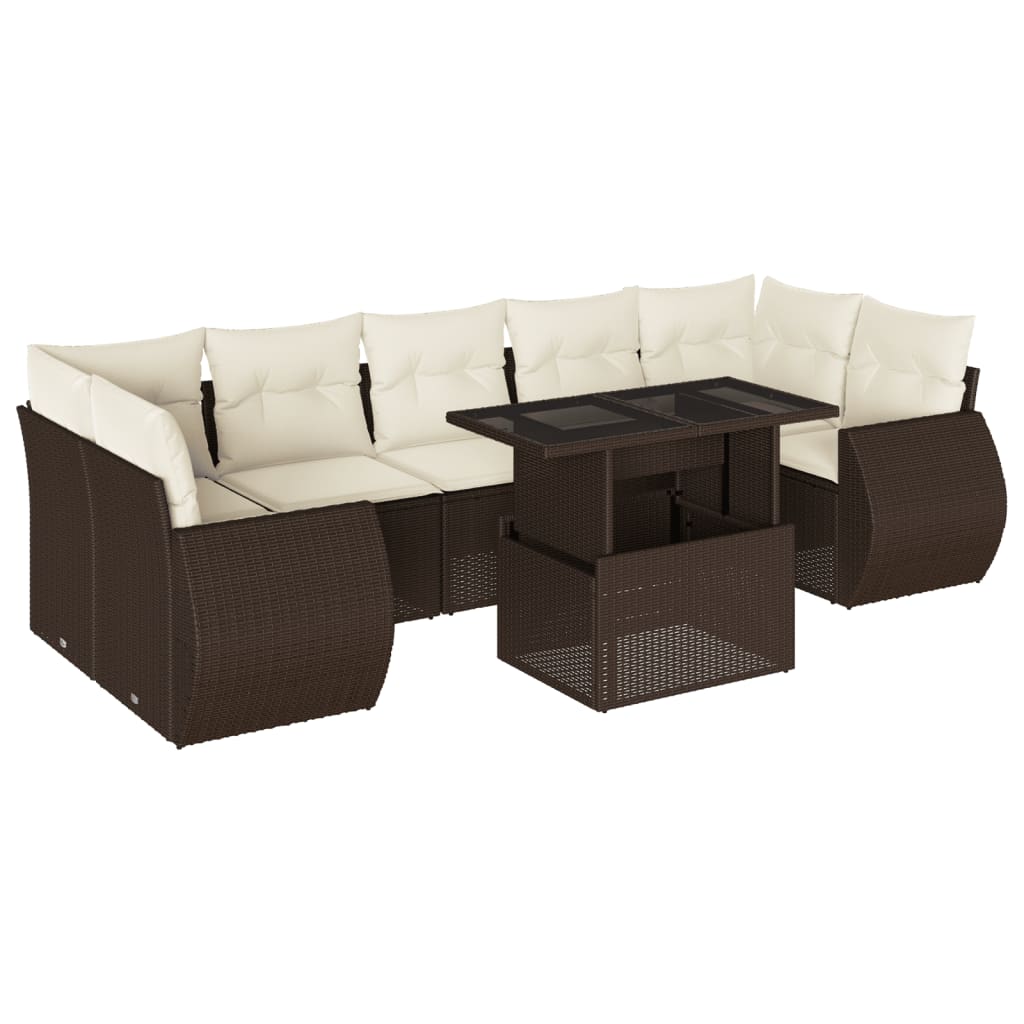 Set Divani da Giardino 8 pz con Cuscini Marrone in Polyrattan - homemem39