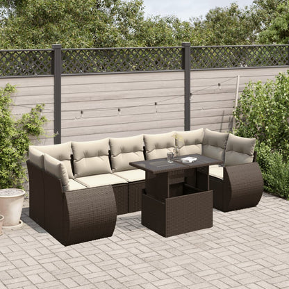 Set Divani da Giardino 8 pz con Cuscini Marrone in Polyrattan - homemem39