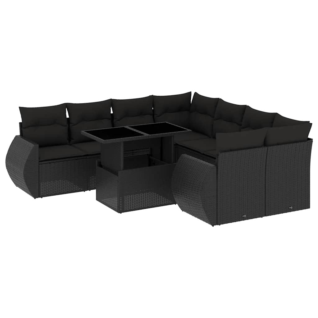 Set Divani da Giardino 9 pz con Cuscini Nero in Polyrattan - homemem39