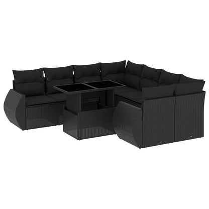 Set Divani da Giardino 9 pz con Cuscini Nero in Polyrattan - homemem39