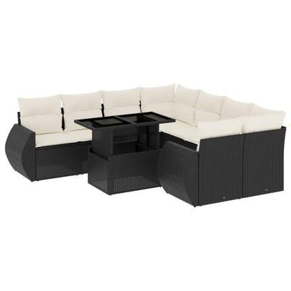 Set Divani da Giardino 9 pz con Cuscini Nero in Polyrattan - homemem39