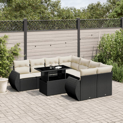 Set Divani da Giardino 9 pz con Cuscini Nero in Polyrattan - homemem39