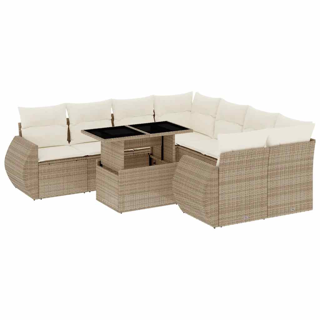 Set Divano da Giardino 9 pz con Cuscini Beige in Polyrattan - homemem39