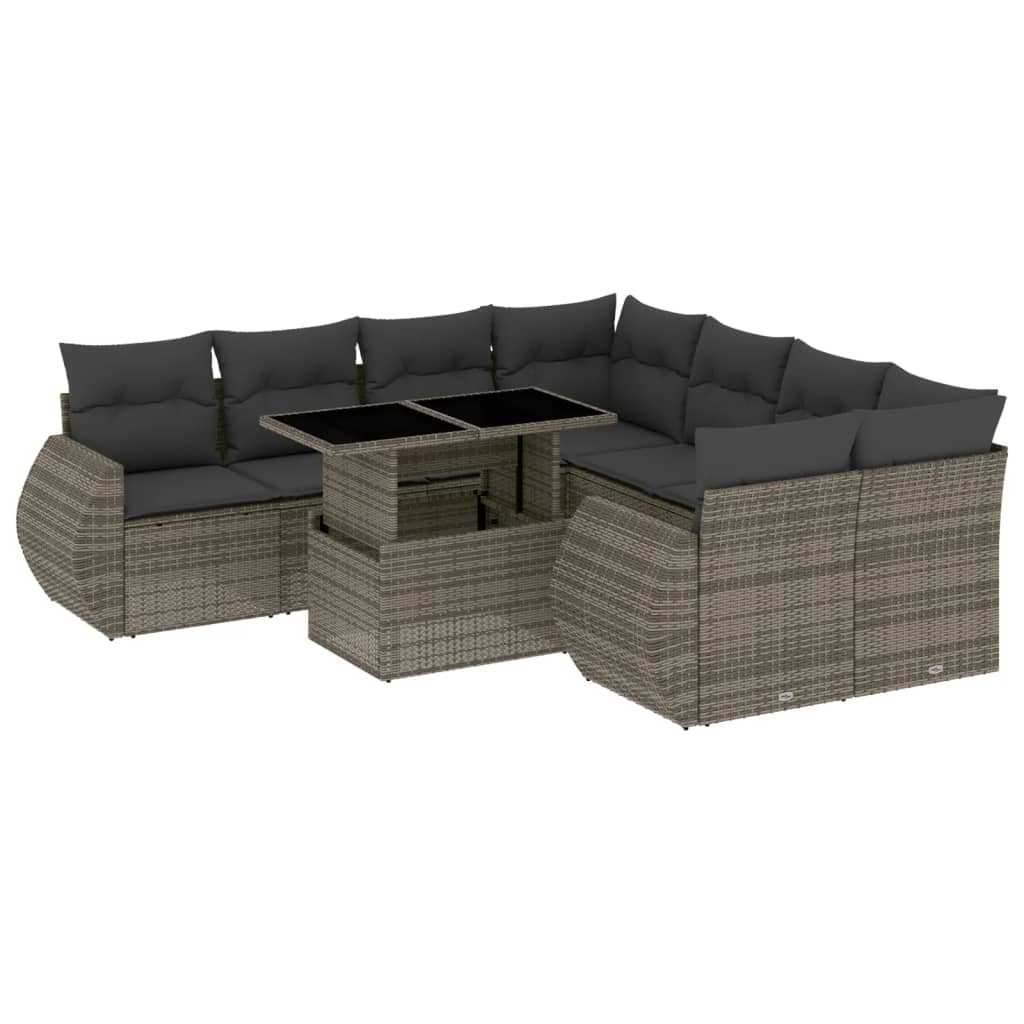 Set Divano da Giardino 9 pz con Cuscini Grigio in Polyrattan | homemem39