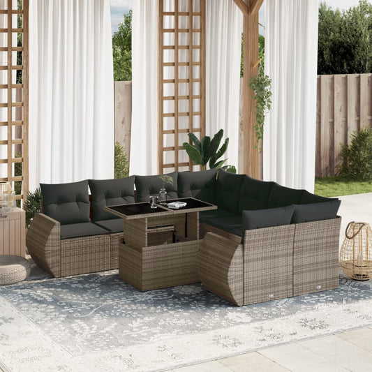 Set Divano da Giardino 9 pz con Cuscini Grigio in Polyrattan - homemem39