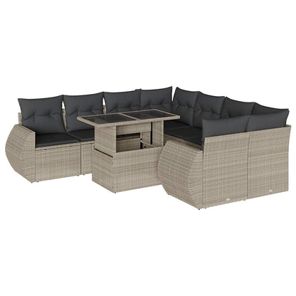 Set Divano da Giardino 9pz con Cuscini Grigio Chiaro Polyrattan | homemem39