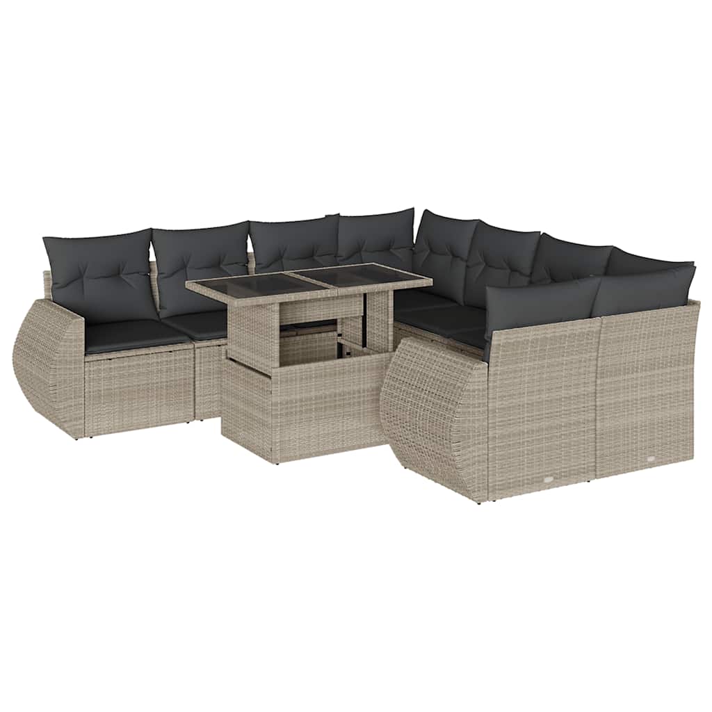 Set Divano da Giardino 9pz con Cuscini Grigio Chiaro Polyrattan - homemem39