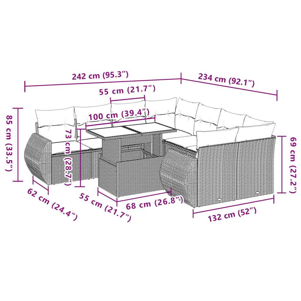 Set Divano da Giardino 9pz con Cuscini Grigio Chiaro Polyrattan | homemem39