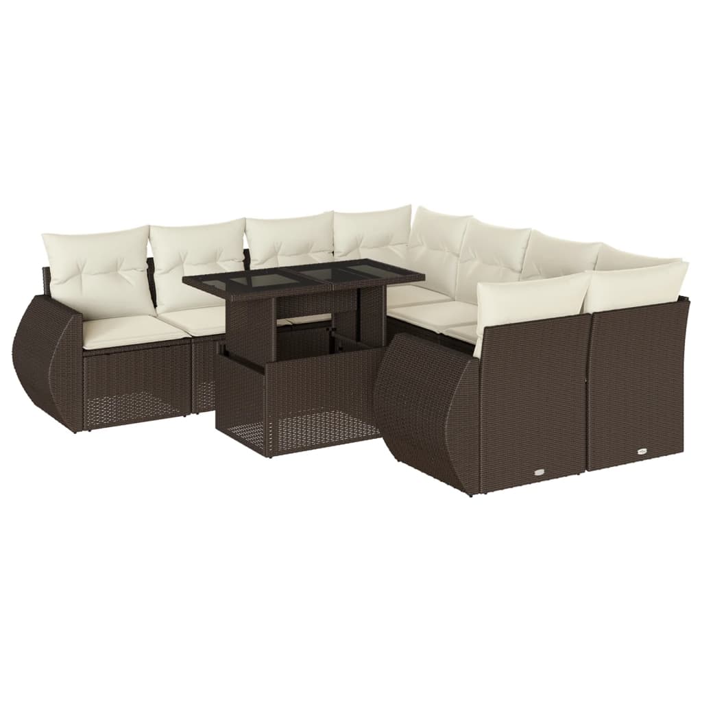 Set Divani da Giardino 9pz con Cuscini Marrone in Polyrattan - homemem39