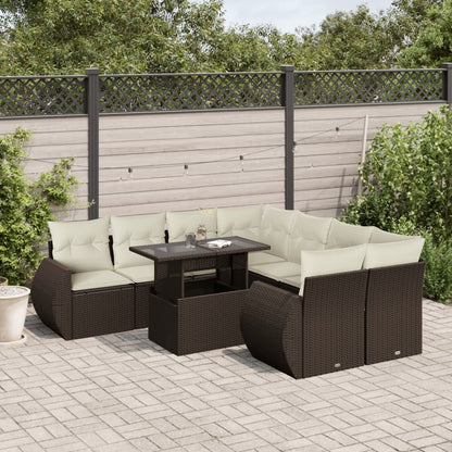 Set Divani da Giardino 9pz con Cuscini Marrone in Polyrattan - homemem39